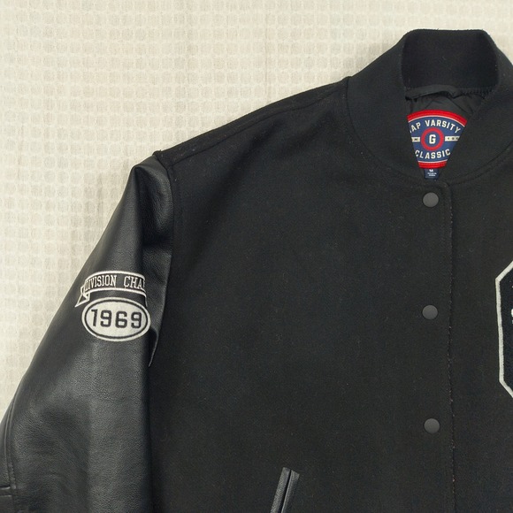 GAP Varsity Classic G 1969 Black Wool Leather Sleeve Letterman Jacket Mens M - Picture 4 of 15